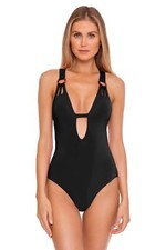 Becca by Rebecca Virtue Color Code Skylar Plunge One-Piece Color Black  Size M picture