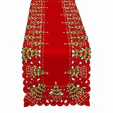 Grelucgo Embroidered Christmas Holiday Holly Tree Table Runner, 16 x 72 inch picture