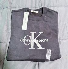 Calvin Klein Jeans Men’s Black Logo Crew Neck Pullover Sweatshirt S NWT picture