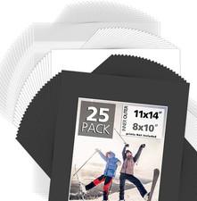 25 Pack 11x14 Black White Picture Mat Boards White Core 4-Ply Acid-Free Bevel picture