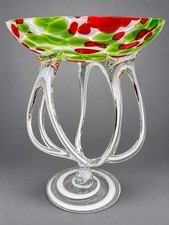 Vintage Jozefina Krosno Jellyfish Polish Art Glass Pedestal Bowl 11” Hand Blown picture