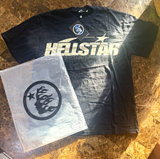 HELLSTAR Men’s Black Graphic Logo T-Shirt Front & Back Cotton Crew Neck L picture