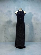 Vintage Reggio Glitter Y2K Whimsigoth Cross Back Black Velvet Dress Gown 12 picture