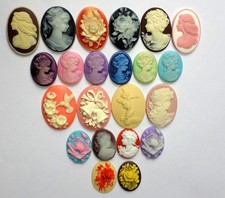 22 of 27-40mm Mixed Lot of Vintage Oval Women Floral Fairies Cameos Cabochons picture