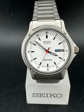 Seiko Chronos Men's White Dial Day Date Eng/Kanji 34mm Quartz Watch 7433-7030 picture