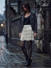 LOFT Cream Lace Tiered Mini Skirt picture