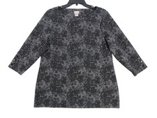 Chicos Black & Gray Floral Lace 3/4 Sleeve Tunic Top Size M picture