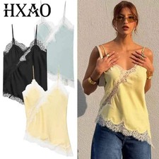 HXAO 2025 Woman Asymmetrical Slip Top Women Sexy Black Yellow Blue Top Lace Tank picture