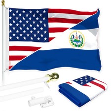 G128 Combo: 6 Ft White Flagpole & El Salvador USA Friendship Flag 3x5 Ft picture