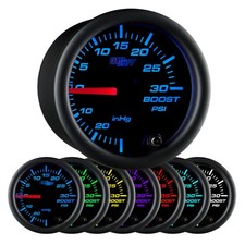 GlowShift 30 PSI Turbo Boost/Vac Gauge Kit w/ Silicone Hose, Black 7 Color picture
