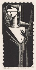 Charles Turzak : The Kiss : Cubist Style Figure Woodcut Art Print 1932   11x17