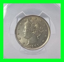 Graded 1907 Liberty V Nickel - Certified PCGS AU58 - Almost Uncirculated  picture