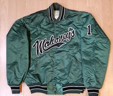 Vtg 80s DeLONG Mahoney Shamrock Varsity Jacket L Green Nylon Satin Bomber  picture