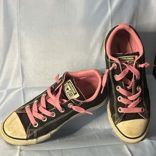 Converse All Star Low Top Canvas Lace-Up Unisex Kids Sneakers Black Pink picture