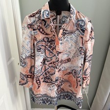 Chico's Woman's Size 1 Paisley Button Front Shirt Blouse Cottagecore Coastal picture