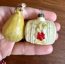 Two Antique Glass Feather Tree Christmas Ornament 1930s pear barrel Germany? picture