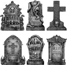 Large Realistic Halloween Tombstones - 6 Pack Outdoor Cemetery Decor picture