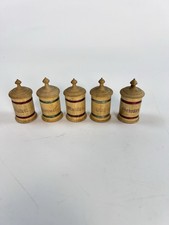 Antique German Miniature Wooden Spice Jars Lidded Canister Set picture