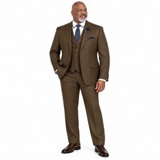 Vinci Men's Taupe Glen Plaid 3 Piece Classic Fit Suit 2 Button 38-56 picture