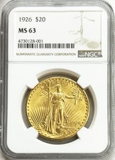 1926 GOLD UNITED STATES $20 DOLLAR SAINT GAUDENS COIN NGC MINT STATE 63 picture