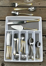 Hampton Silversmiths Abigail Gold Accent 63 piece Stainless Flatware Set picture
