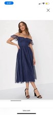 Lulus Regal Radiance Navy Blue Tulle Bustier Midi Dress Size Medium picture