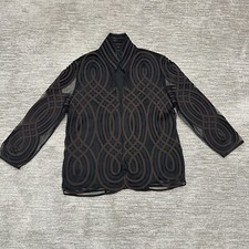 Chicos Travelers Jacket Womens 2 Large Brown Black Abstract Swirls Mesh Artsy picture