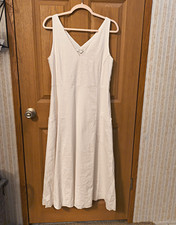 Vince White Sleeveless V-Neck A-Line Midi Dress Linen Blend Lined Pockets S picture