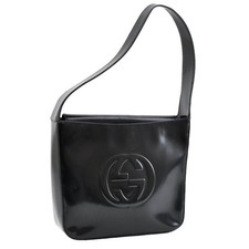 Authentic GUCCI Interlocking G Shoulder Hand Bag Purse Enamel Black AC614 picture