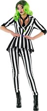 Women`s Beetlejuice Costume Black White Striped Horror Suit Halloween S - 3XL picture