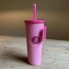 Barbie The Movie Pink Studded Tumbler Cup Hot Topic Exclusive Acrylic Pyramid picture