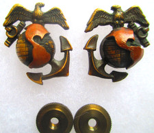 Rare USMC Eagle Globe & Anchor Officer Roll Collar Ornament, H&H, Droop Wing, NR picture
