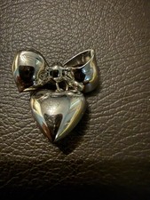Vintage Monet Signed 925 Sterling Silver Puffy Heart Bow Dangle Brooch Pin picture