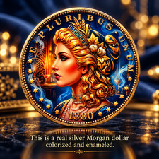 1880 Morgan Silver Dollar Colorized Enameled Custom Art Coin Real Silver Rare picture