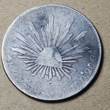 1849 Zs OM Mexico Silver 4 Reales Coin - Cap & Rays Zacatecas Mint - Rare Minor picture
