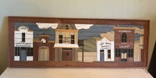 Vintage Theodore Degroot Lath Folk Art Farm Wood Mosaic Storefront Western 48x16 picture