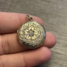 Vintage WEH Walter Hayward Gold Filled Large Etched Flower Locket Pendant picture