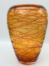 Amber and Red Threaded Murano Art Glass Vase by Fulvio Bianconi for Venini picture