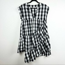 FARROW Chaumont Dress in Black and White Buffalo Check, Asymmetrical Hem, Size S picture