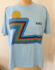 Vtg 80s Sun Sportswear Kansas Retro Rainbow Sunset Pocket T Shirt Single Stitch picture