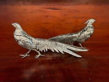 Vintage Alpaca Silver Italy Pair of Pheasants Art Figurine Statues picture