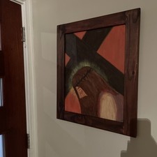 Original Hand-Painted Jesus Carrying Cross Painting Signed Framed Christian Art picture