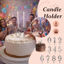 Birthday Candle Holders 0-9 Number Steady Birthday Cake Topper Decorations Metal picture