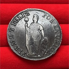 1839 Peru 8 Reales Silver 0.903 Lima Mint MF KM#142 Firme y Feliz picture