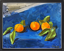 Unframed Original OOAK Signed Oranges Still Life Canvas Painting,14x11in picture