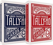 2 DECKS OF TALLY HO No 9 ORIGINAL FAN BACK PLAYING CARDS RED AND BLUE picture