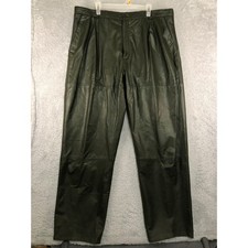 Bagazio Leather Pants Men 42x33 Green Real Leather Pleated Biker Rocker picture
