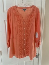 JM Collection NWT Gorgeous Coral Beautiful Button Blouse Top Sz XL 3/4 Sleeve picture