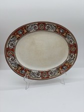 Stained, Crazed Antique Minton Florentine Red Oval Platter Griffins Cameos picture