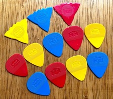 Herdim Triple Sided & tear drop Guitar Pick. Red, Blue,Yellow,Red  - 12 Picks picture